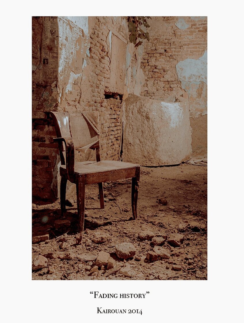 Fading History — a chair among the rubble of an old Kairouan house, Mahdi Khmili 2014